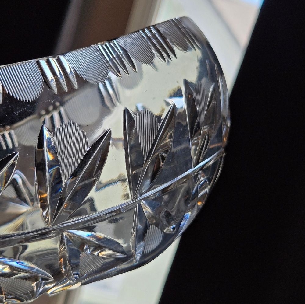 Irena Lead Crystal Glass Bowl, Floral Cut Design, Poland
